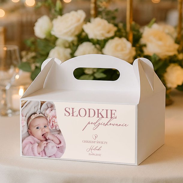Naklejki na pudełka na ciasto podziękowania dla gości na Chrzest - Zdjęcie