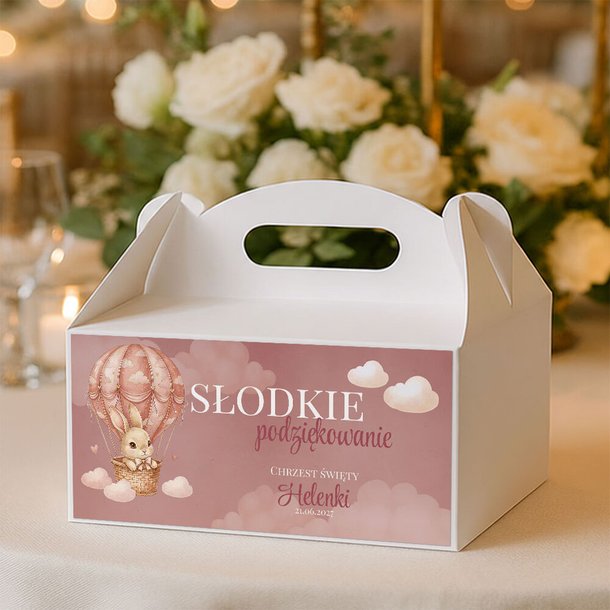 Naklejki na pudełka na ciasto podziękowania dla gości na Chrzest - Lea