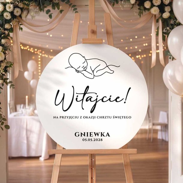 Okrągła tablica powitalna na Chrzest Święty - 60 cm