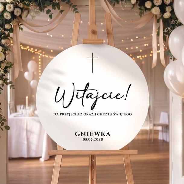 Okrągła tablica powitalna na Chrzest Święty - 60 cm