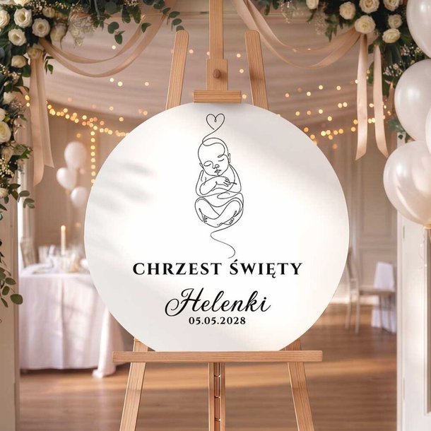 Okrągła tablica powitalna na Chrzest Święty - 60 cm
