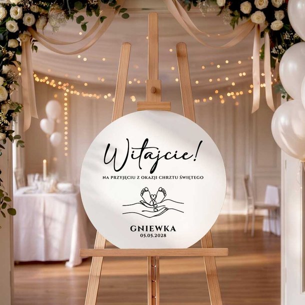 Okrągła tablica powitalna na Chrzest Święty - 40 cm