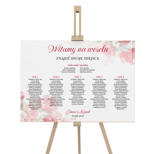 Plan stołów weselny Tablica na wesele 50x70cm - Amber