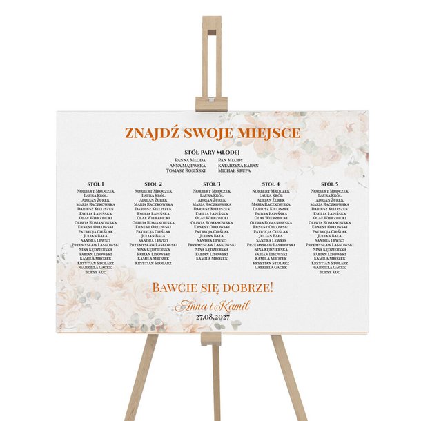 Plan stołów weselny Tablica na wesele 50x70cm - Amber