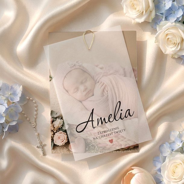 Zaproszenia na chrzest kalka ze zdjęciem - Maura
