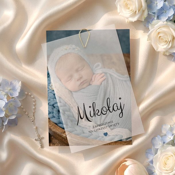 Zaproszenia na chrzest kalka ze zdjęciem - Maura