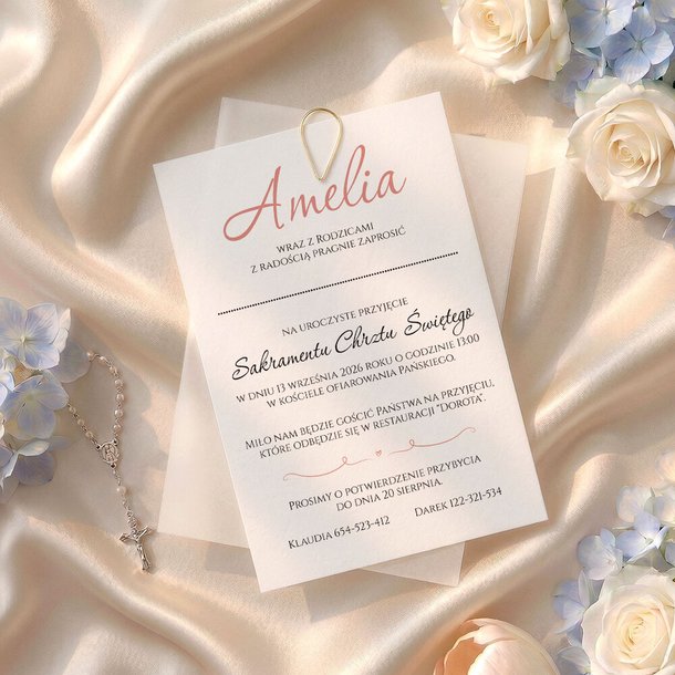 Zaproszenia na chrzest kalka ze zdjęciem - Maura