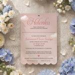 Zaproszenia na chrzest z ozdobnym wycięciem ze wstążką - Lea