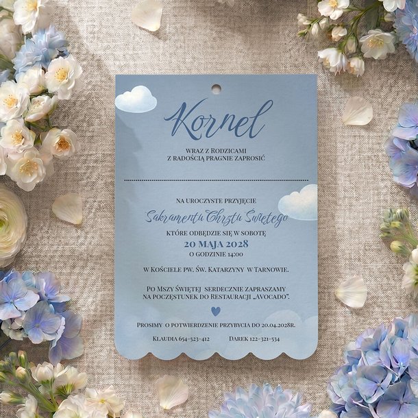 Zaproszenia na chrzest z ozdobnym wycięciem ze wstążką - Lea