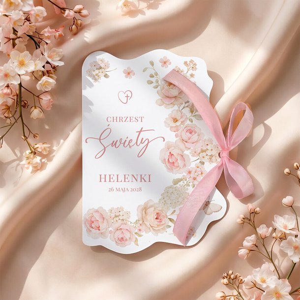 Zaproszenia na chrzest ze zdjęciem ozdobne wycięcie - Alika