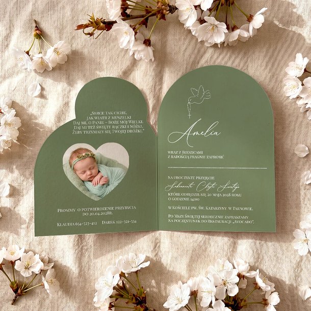Zaproszenia na chrzest z ozdobnym wycięciem - Leona