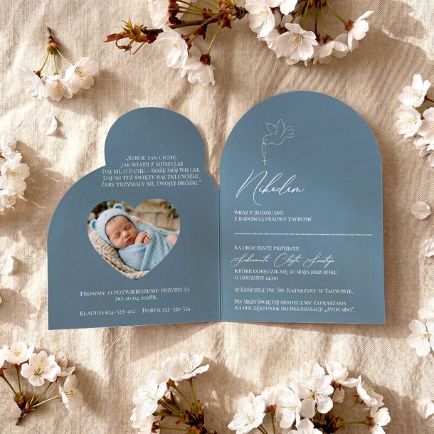 Zaproszenia na chrzest z ozdobnym wycięciem - Leona