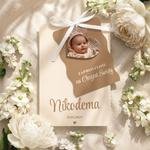 Zaproszenia na chrzest trzykartkowe ze wstążką - Tessa