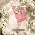 Zaproszenia na chrzest trzykartkowe ze wstążką - Tessa