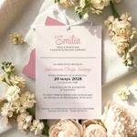 Zaproszenia na chrzest trzykartkowe ze wstążką - Tessa