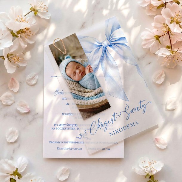 Zaproszenia na chrzest z kalką - Louise