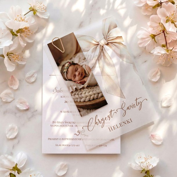 Zaproszenia na chrzest z kalką - Louise