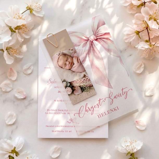 Zaproszenia na chrzest z kalką - Louise