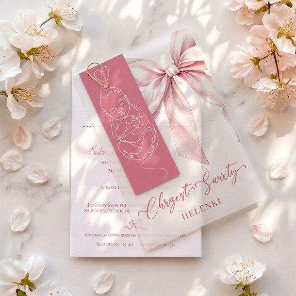 Zaproszenia na chrzest z kalką - Louise