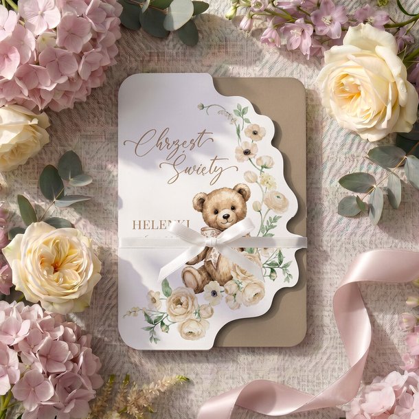 Zaproszenia na chrzest z ozdobnym wycięciem - Mia