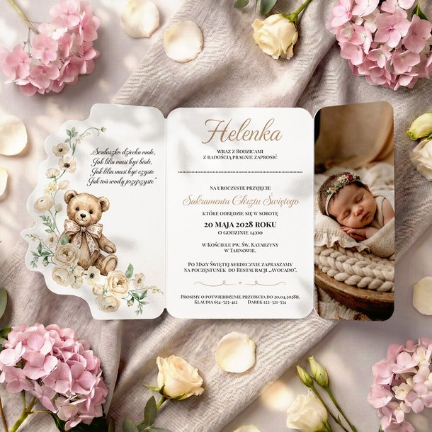 Zaproszenia na chrzest z ozdobnym wycięciem - Mia