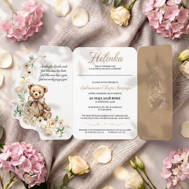 Zaproszenia na chrzest z ozdobnym wycięciem - Mia