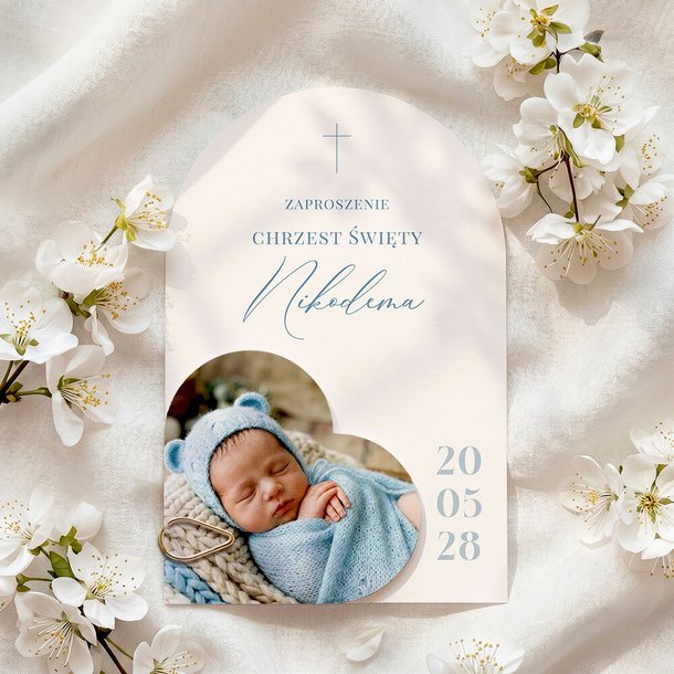 Zaproszenia na chrzest łuk ze zdjęciem - Aida