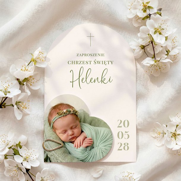 Zaproszenia na chrzest łuk ze zdjęciem - Aida