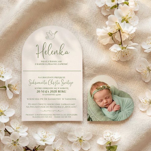 Zaproszenia na chrzest łuk ze zdjęciem - Aida