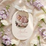 Zaproszenia na chrzest owalne ze wstążką - Agnes