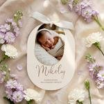 Zaproszenia na chrzest owalne ze wstążką - Agnes