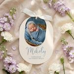 Zaproszenia na chrzest owalne ze wstążką - Agnes