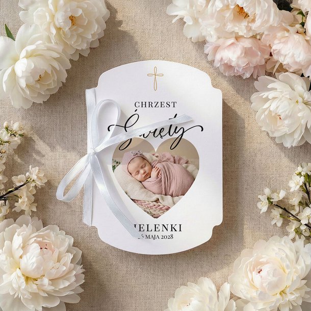 Zaproszenia na chrzest ze zdjęciem ozdobne wycięcie - Andrea