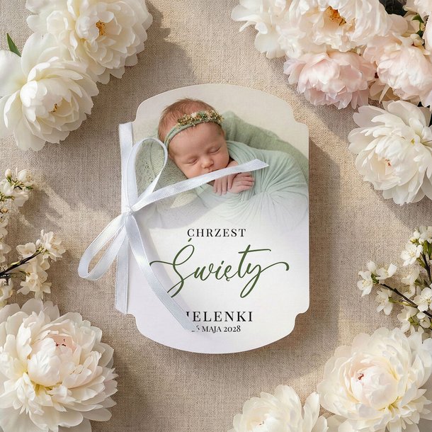 Zaproszenia na chrzest ze zdjęciem ozdobne wycięcie - Andrea