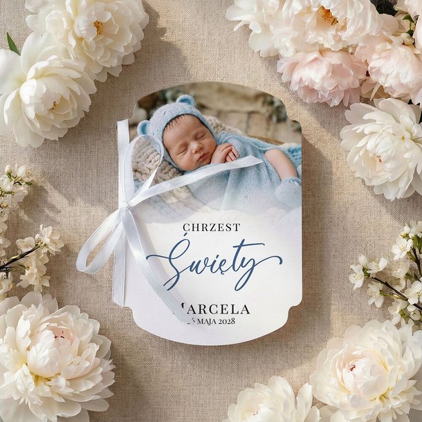Zaproszenia na chrzest ze zdjęciem ozdobne wycięcie - Andrea