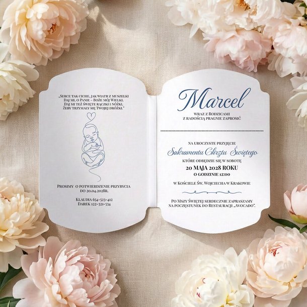 Zaproszenia na chrzest ze zdjęciem ozdobne wycięcie - Andrea