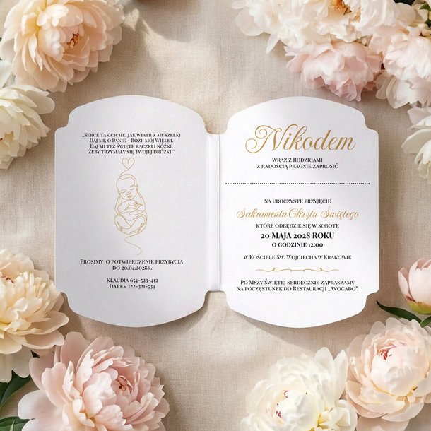 Zaproszenia na chrzest ze zdjęciem ozdobne wycięcie - Andrea