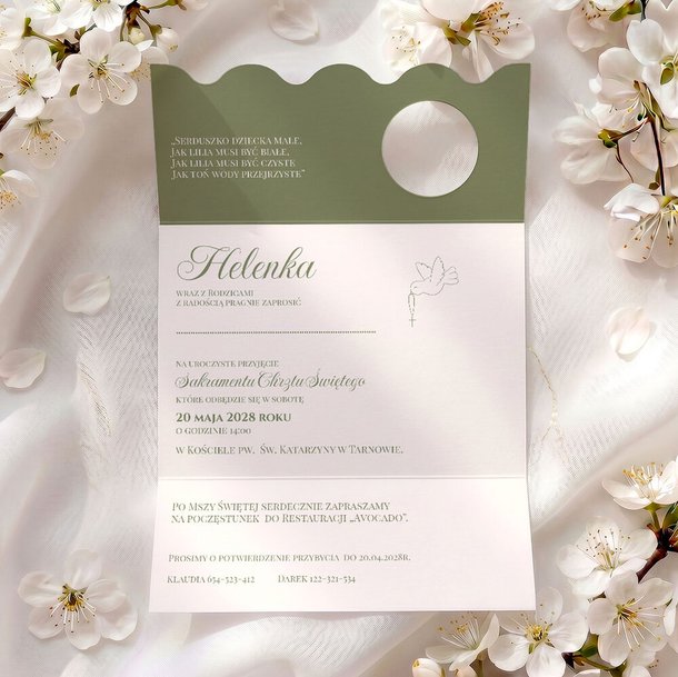 Zaproszenia na chrzest ze zdjęciem i falowanym wycięciem - Klaudia