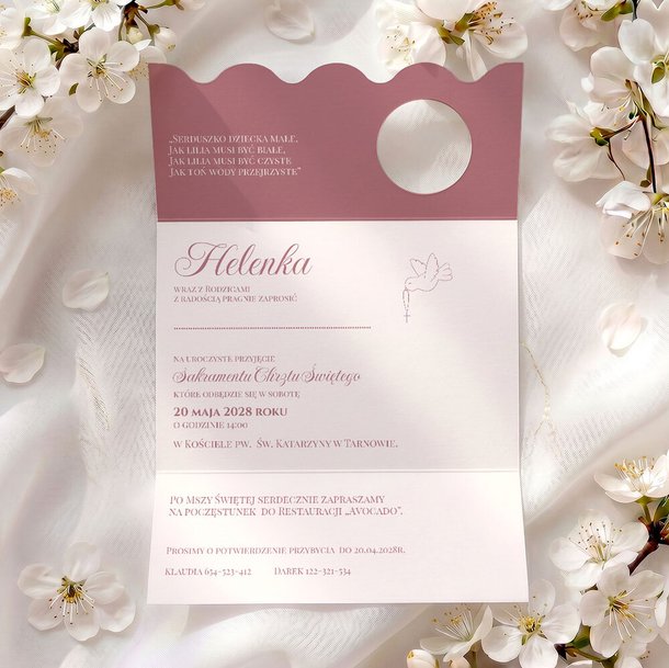 Zaproszenia na chrzest ze zdjęciem i falowanym wycięciem - Klaudia