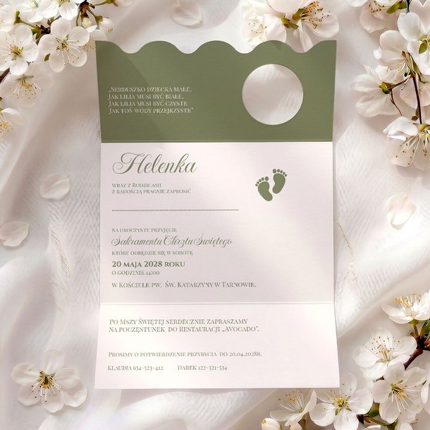 Zaproszenia na chrzest ze zdjęciem i falowanym wycięciem - Klaudia