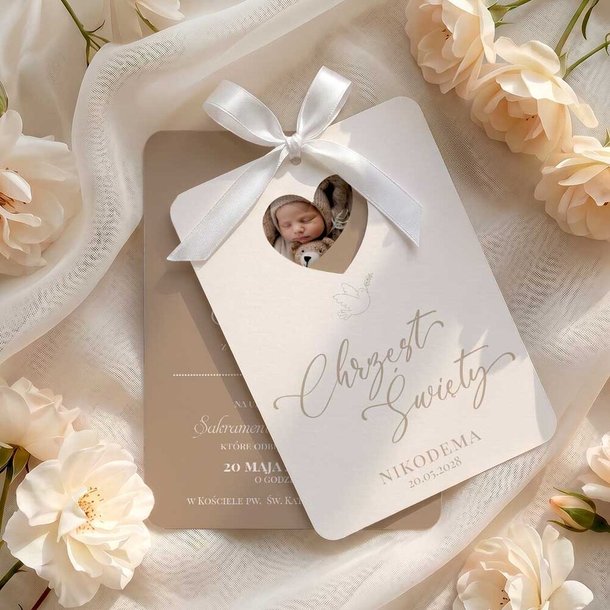 Zaproszenia na chrzest zaokrąglone z wycięciem - Nela