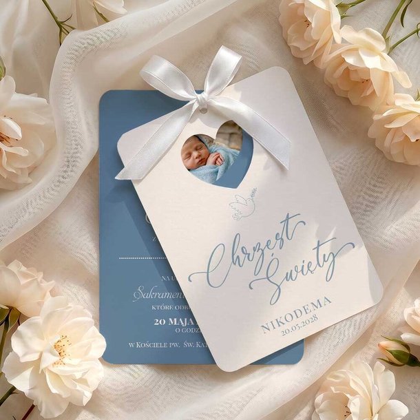 Zaproszenia na chrzest zaokrąglone z wycięciem - Nela