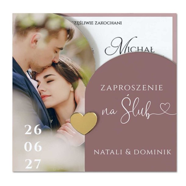 Zaproszenia Slubne - Penelopa ze zlotym serduszkiem