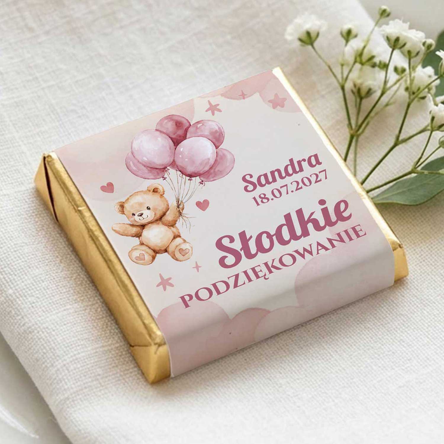 Podziękowanie dla gości czekoladki na Chrzest