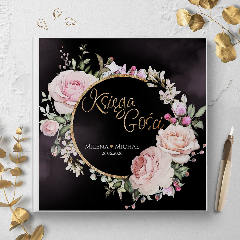 Księga gości weselnych - białe/czarne karty - Peonia2
