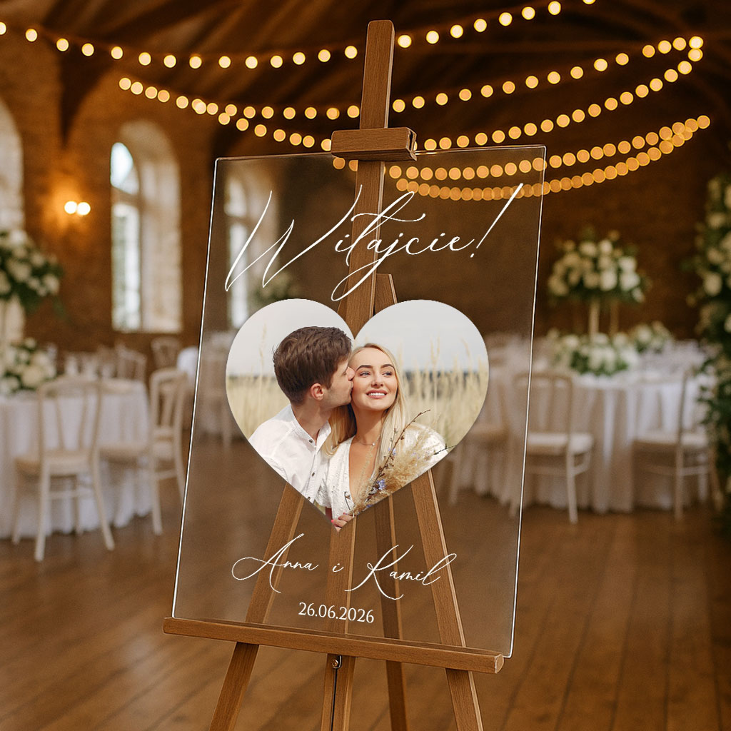 Akrylowa tablica powitalna  50x70cm PION - ze zdjęciem