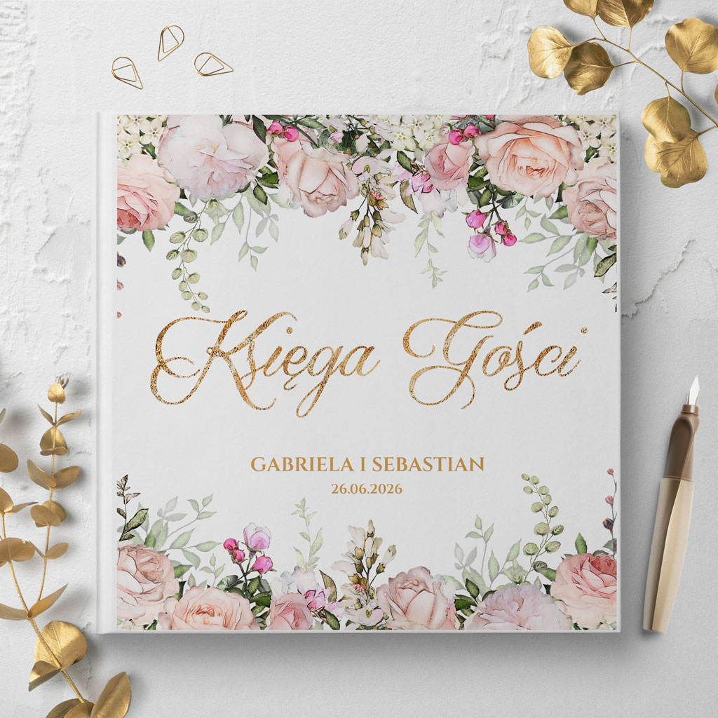 Księga gości weselnych - białe/czarne karty - Rose