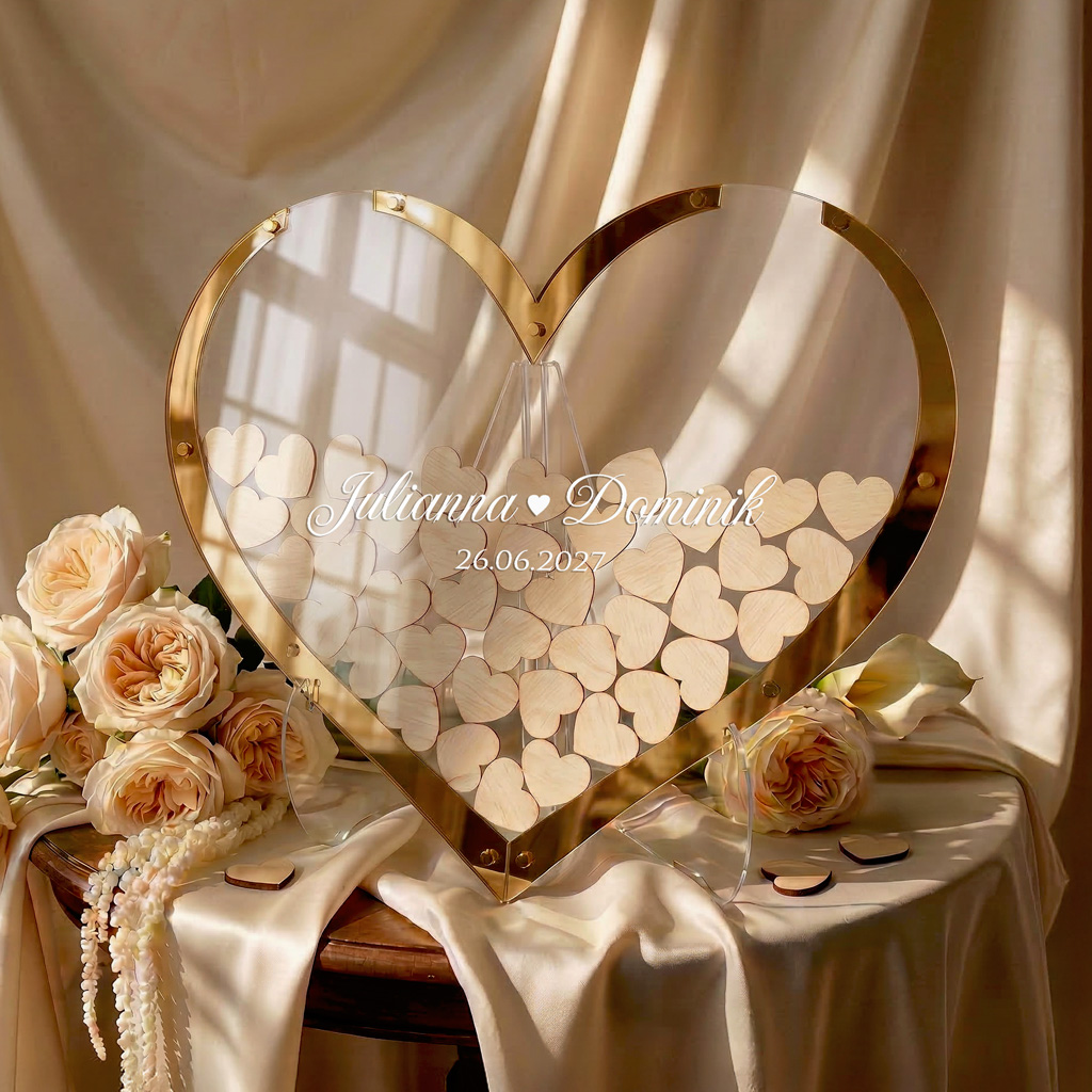 Złota lustrzana księga gości weselnych na wesele - Serce