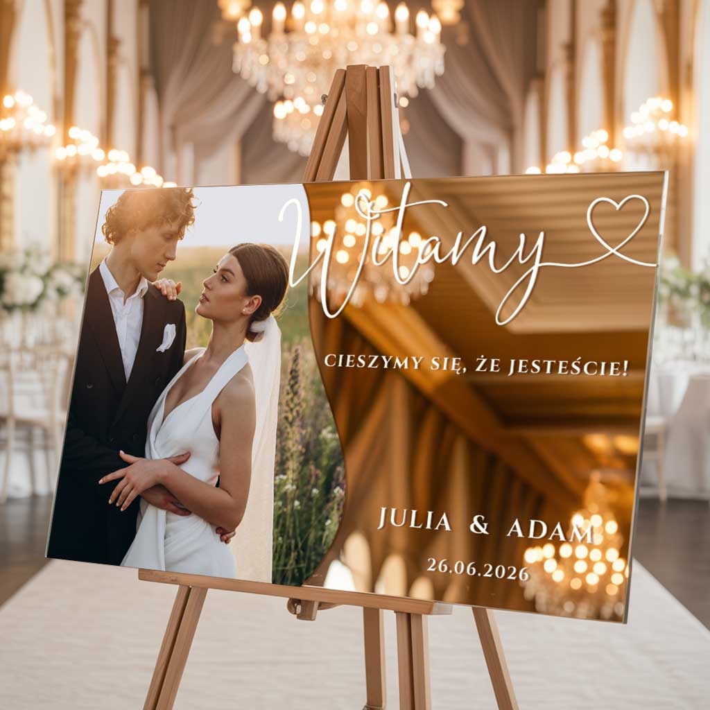 Lustrzana tablica powitalna na wesele 90x60cm - ze zdjęciem