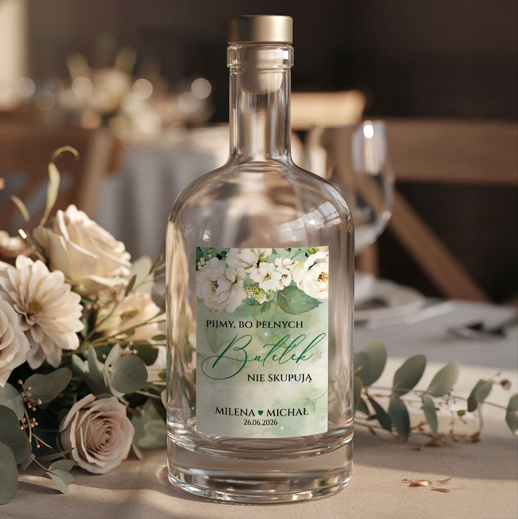 Naklejki na wódkę weselną 8szt - Miriam i Julianna